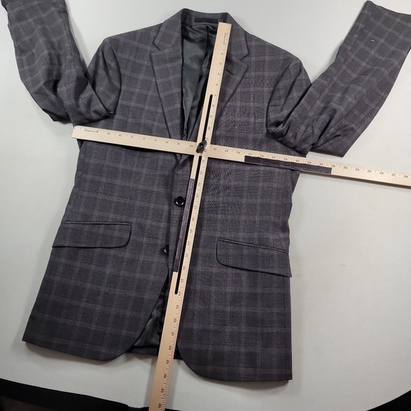 Kenneth Cole Grey Windowpane Plaid Suit Jacket Mens 38R‎ 38 Glen Plaid - Picture 8 of 11
